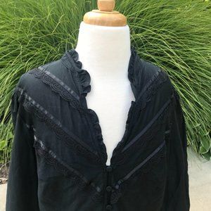 Ann Taylor LOFT Black Button-down Lace Blouse - Size 10